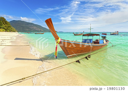 Long tail boat at a beautiful beach, Thailand. 19801130