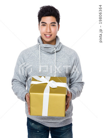 Asian man hold with gift box Asian man hold with gift box 19806364