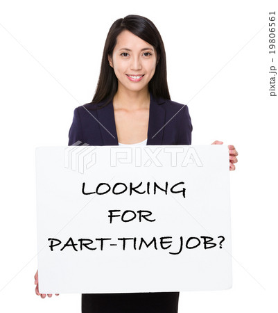 Asian businesswoman holding a poster showing with looking for pa Asian businesswoman holding a poster showing with looking for pa 19806561