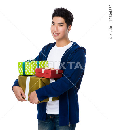 Man hold with lots of present box 19806821