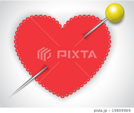 red paper heart pierced by a safety pin 19809969