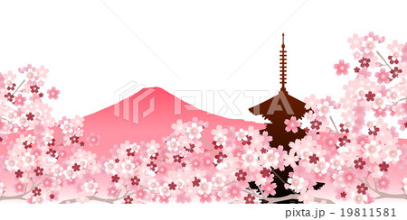 桜 富士山 春 背景のイラスト素材