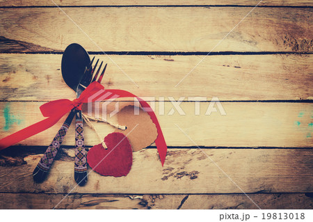 Valentines dinner on wooden background with space 19813018