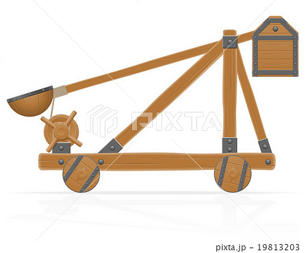 Old Wooden Catapult Vector Illustrationのイラスト素材