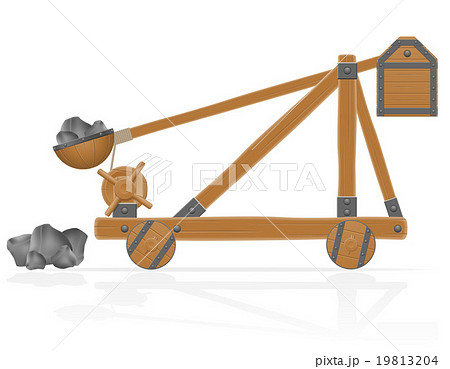 Old Wooden Catapult Loaded Stones Vectorのイラスト素材