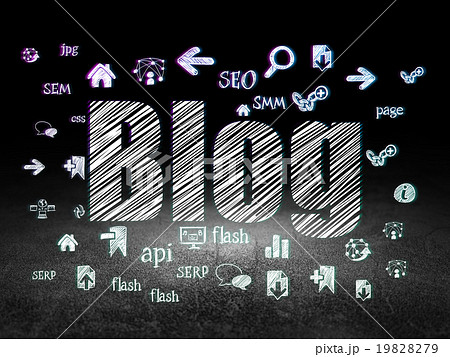 Web development concept: Blog in grunge dark room Web development concept: Blog in grunge dark room 19828279