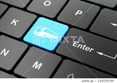Vacation concept: Bus on computer keyboard 19829594