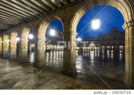 arches at Plaza Mayor at Salamanca in night 19830719