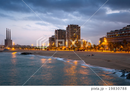 Beach of Badalona in evening Beach of Badalona in evening 19830788