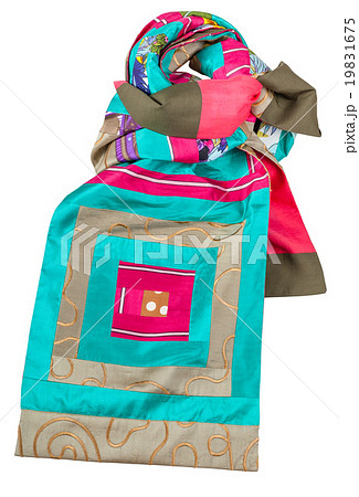 knotted patchwork silk scarf with square ornament 19831675