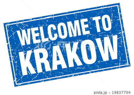 Krakow blue square grunge welcome to stamp Krakow blue square grunge welcome to stamp 19837704