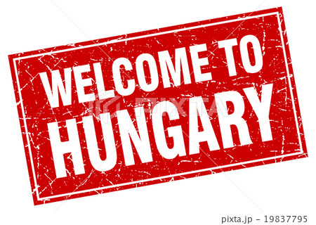 Hungary red square grunge welcome to stamp 19837795