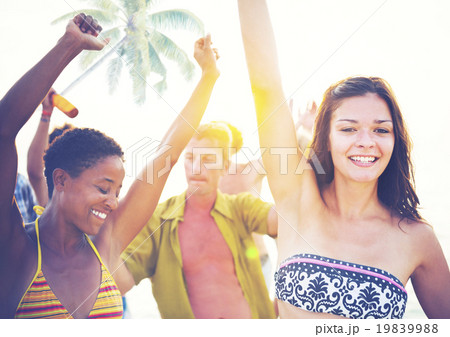 Group People Partying Tropical Beach Summer Drinking Concept 19839988