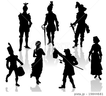 Silhouettes of the actors in theatrical costumes 19844681