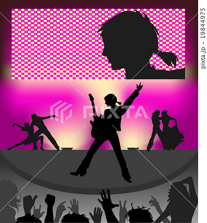 Silhouettes of public and musicians on concert 19844975
