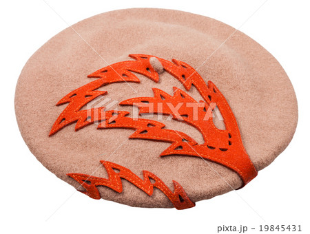 felt beret with decorative ornament isolated felt beret with decorative ornament isolated 19845431