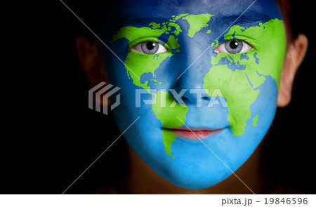 child with a painted world map 19846596