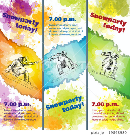 Snowparty banners with snowboarders 19848980