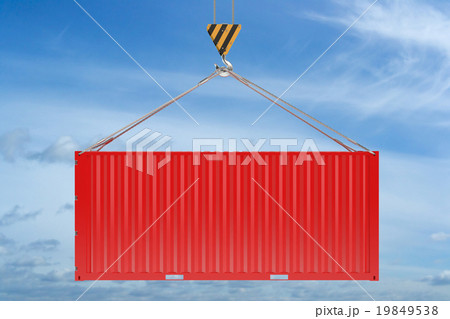 Crane hook and red cargo container 19849538