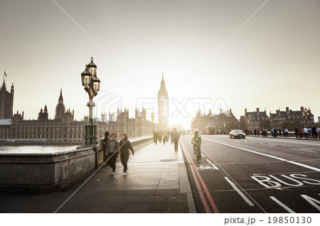 Westminster Bridge at sunset, London, UK 19850130