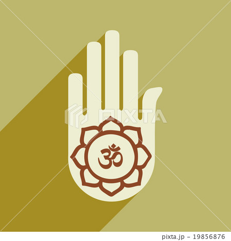 Modern flat icon with long shadow hand sign of om Modern flat icon with long shadow hand sign of om 19856876