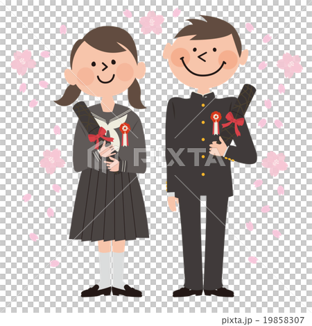 卒業する男女学生＿セーラー服と学ラン 19858307