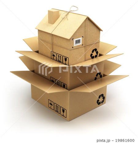 Moving house.  Cardboard box as home isolated  19861600