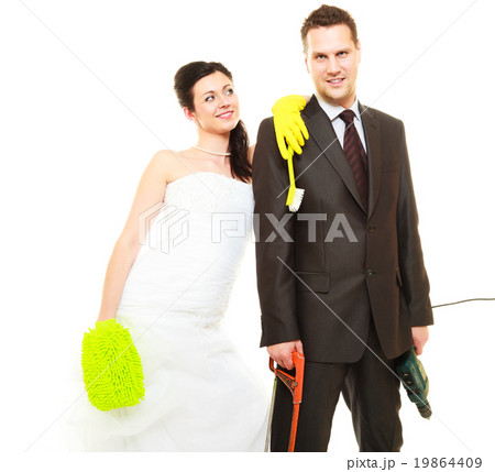 Housework concept and married couple. Housework concept and married couple. 19864409