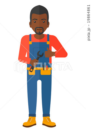 Cheerful repairman with spanner. 19864861