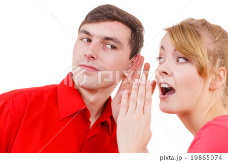 Woman telling man some secrets, couple talking Woman telling man some secrets, couple talking 19865074
