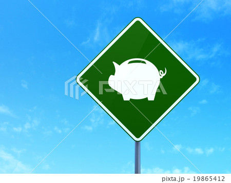 Currency concept: Money Box on road sign 19865412