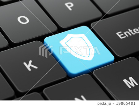 Security concept: Shield on computer keyboard Security concept: Shield on computer keyboard 19865481