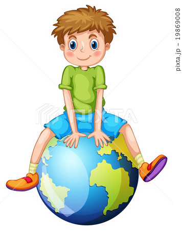 Little boy sitting on blue planet Little boy sitting on blue planet 19869008