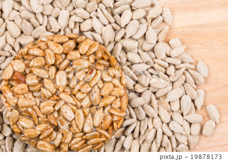 Bunch of pelled sunflower seeds. 19878173