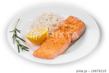 Grilled salmon steak with rice Grilled salmon steak with rice 19878220