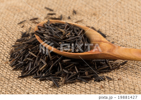 Wild brown rice in spoon Wild brown rice in spoon 19881427