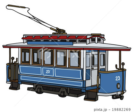 Hand drawing of a classic blue tramway 19882269
