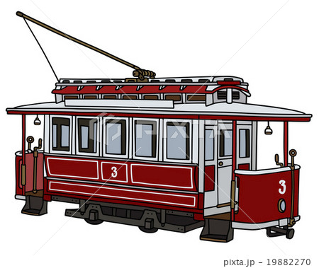 Hand drawing of a vintage red tramway 19882270