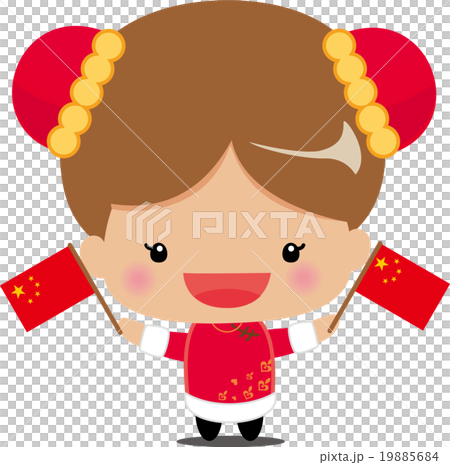 国旗を持つ中国女の子 19885684