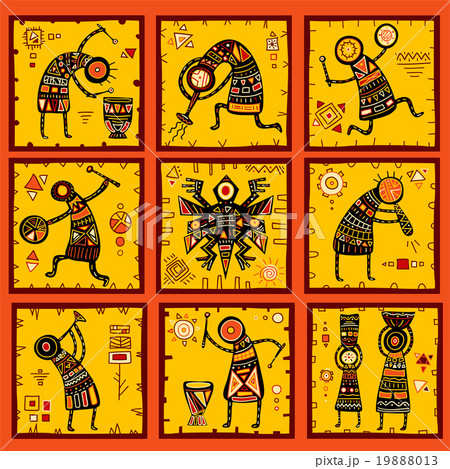 Set of 9 backgrounds with African ethnic patterns Set of 9 backgrounds with African ethnic patterns 19888013
