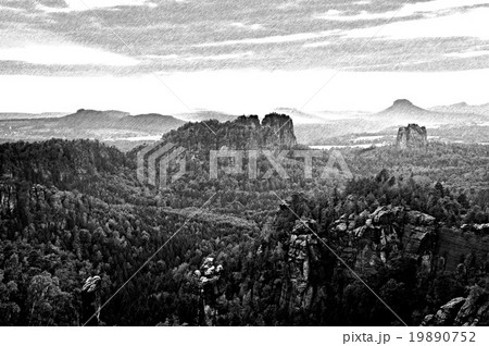 Black and white dashed retro sketch.Popular resort 19890752