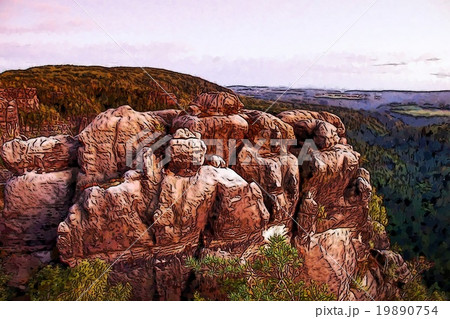 Watercolor paint. Paint effect.  Sandstone cliffs  19890754