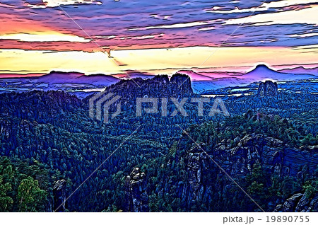 Watercolor paint. Paint effect.  Sharp cliffs 19890755