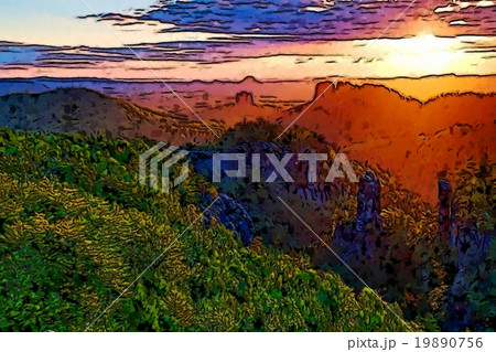 Watercolor paint. Paint effect. Sandstone cliffs 19890756