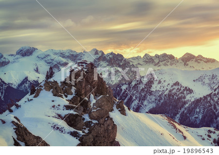 Winter landscape of high snowy mountains  19896543