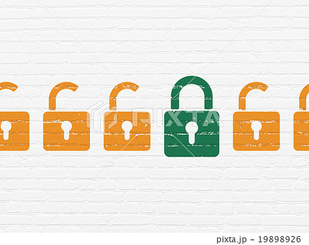 Privacy concept: closed padlock icon on wall 19898926