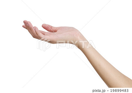 Woman's hand holding something empty, front side. 19899483