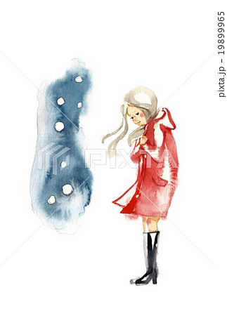 赤いコートの女性と雪 大サイズのイラスト素材