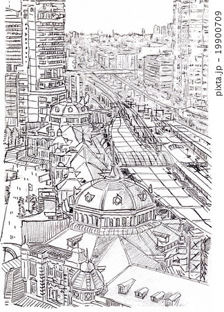 東京駅 モノクロのイラスト素材