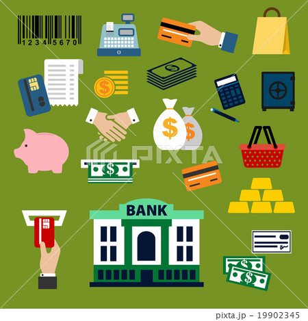 Business, finance, banking and shopping flat icons 19902345